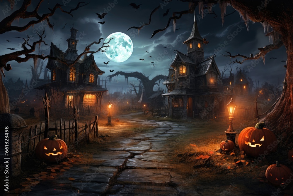 halloween night scene ghost scary moon