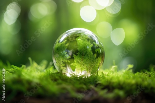Glass Globe On Green Moss In Forest © Anatolii