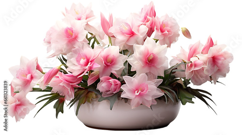 Pink Blooming Orchid Cactus in Clay Pot Isolated on Transparent or White Background  PNG