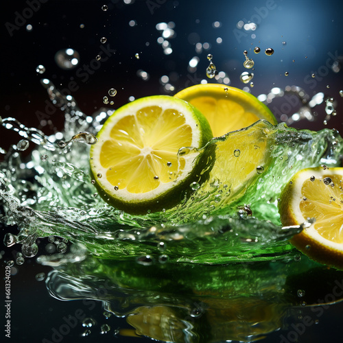 Slices of lemon and lime in the water  ai technology