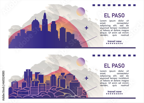 USA El Paso city banner pack with abstract shapes of skyline, cityscape, landmarks and attractions. US Texas state travel vector illustration set for brochure, website, page, header, presentation