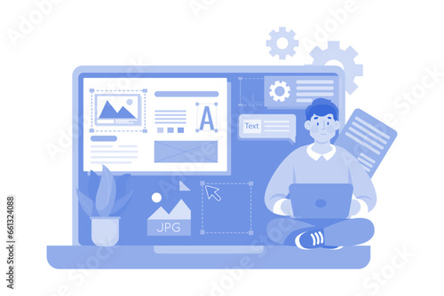 Man UX designer working on laptop application.
