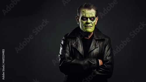 Man dressed as Frankenstein standing in front of isolated background - ai generative