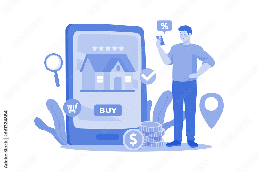 Man search property with mobile online. Man search property with mobile online.