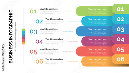 Business list infographic with six list. Suitable For Presentation Template With 16x9 Aspect Ratio