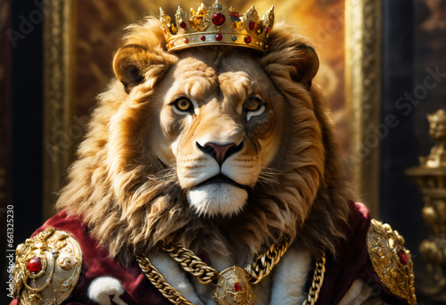 Lion wearing crown and gold...
