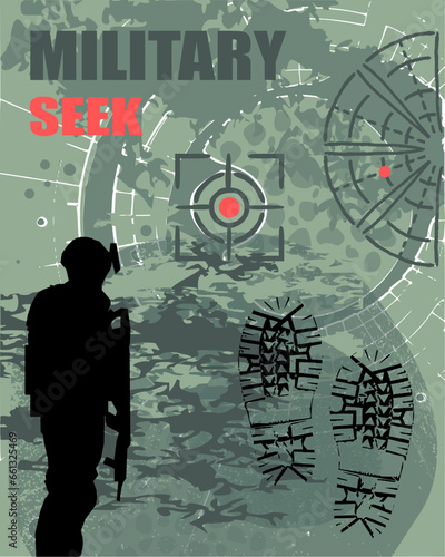 Militärischer Camouflage Hintergrund - Silhouette Soldat einer Spezialeinheit - Zielsuche
