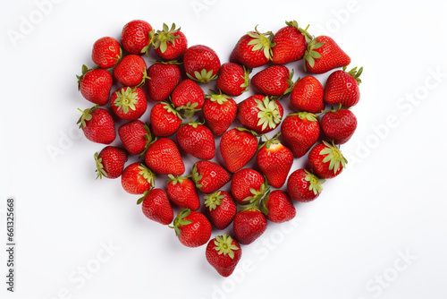 Strawberries in the shape of a heart on a white background.