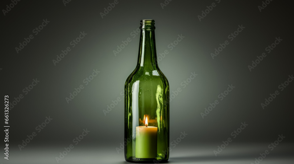 Repurposed wine bottle Christmas candle holder isolated on a gradient background Repurposed wine bottle Christmas candle holder isolated on a gradient background