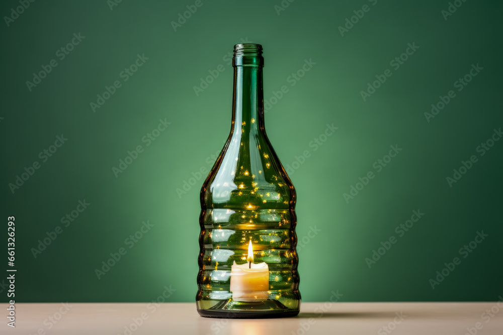 Repurposed wine bottle Christmas candle holder isolated on a gradient background Repurposed wine bottle Christmas candle holder isolated on a gradient background