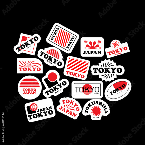 Sticker set Tokyo japan vector template decorated with and aesthetic quotes graphic design	