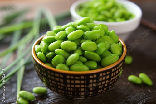 small bowl of lightly salted edamame snack