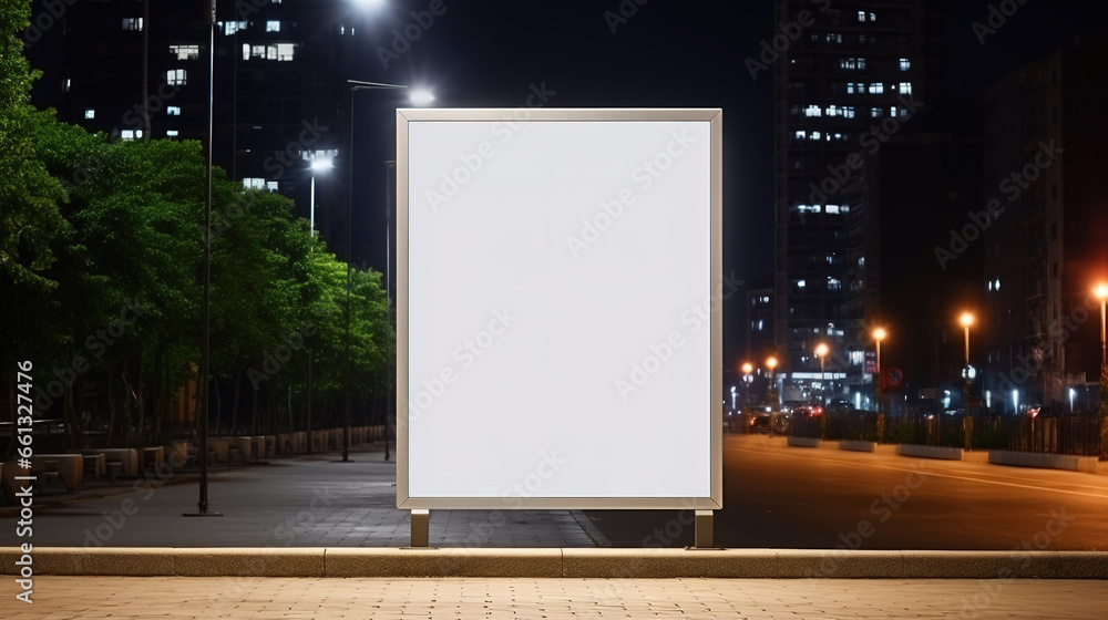 Blank billboard digital sign poster mockup on urban street at night for advertising. Blank billboard digital sign poster mockup on urban street at night for advertising.
