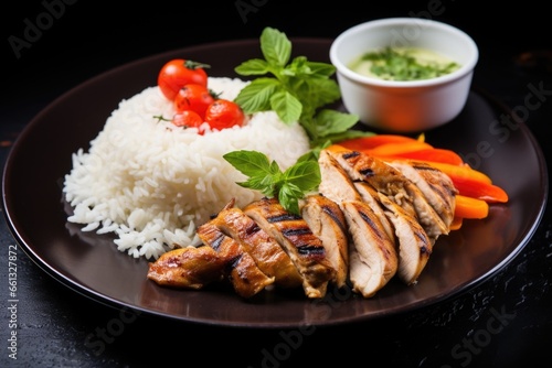 grilled chicken served on white jasmine rice