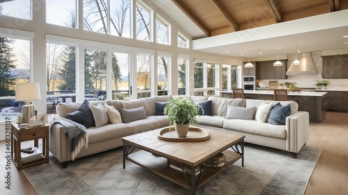 Beautiful, large living room with hardwood floors