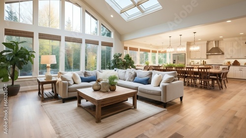 Beautiful, large living room with hardwood floors