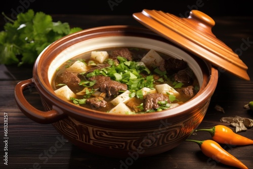 vietnamese pho soup in a ceramic bowl