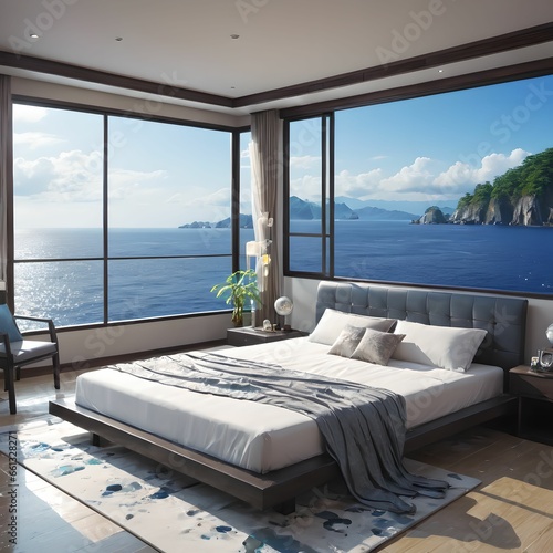 Ocean View Bedroom. Generative AI © 턱 킨