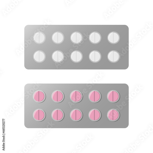 Pill blister packs, medical package with small round tablets.