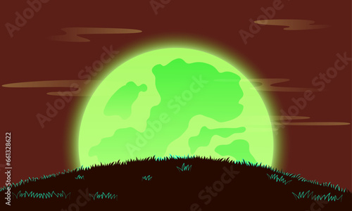 Vector halloween dark night scene with full moon