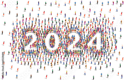 Happy New Year 2024. A Large group of people form to create 2024. Vector illustration. photo