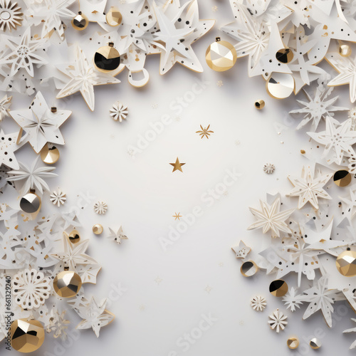 Christmas festive celebration greeting ball decorative ornament greeting festive colorful ball shiny element background. Gold and white colours