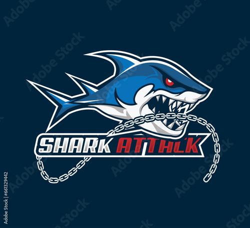 Shark esport gaming mascot logo illustration, shark icon vector, angry shark logo mascot, dark background