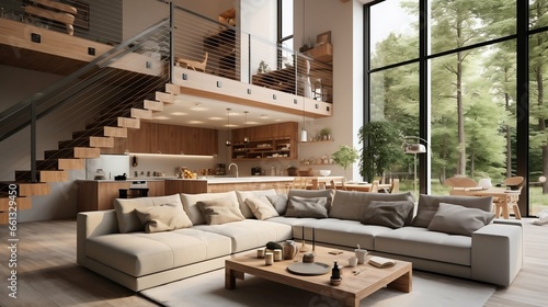 Modern living room with mezzanine  © Halim Karya Art