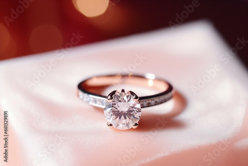 Close up luxury wedding diamond ring in jewelry gift box