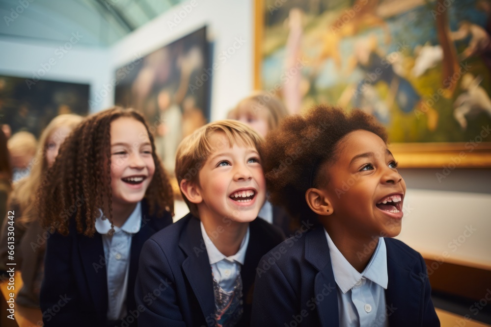 Schoolchildren at the art gallery, enjoying exhibition Schoolchildren at the art gallery, enjoying exhibition