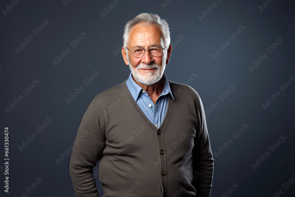 Fototapeta premium Portrait studio shot of an attractive, healthy senior man smiling relaxedly.