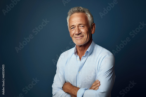 Portrait studio shot of an attractive, healthy senior man smiling relaxedly. © somsuda