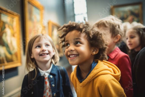 Schoolchildren at the art gallery, enjoying exhibition