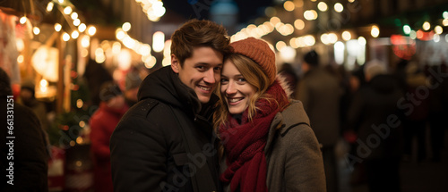 romantic couple in love at a christmas market © Noelia
