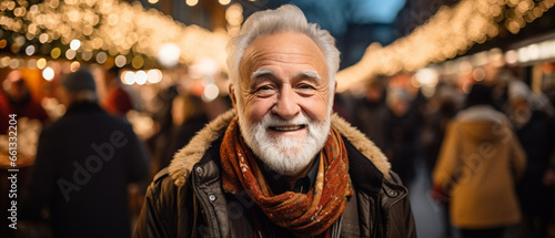 elderly man at a christmas market