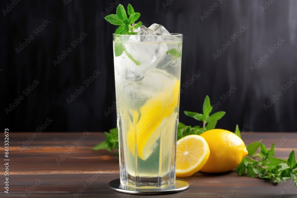 chilled summer lemonade with ice in a tall glass chilled summer lemonade with ice in a tall glass