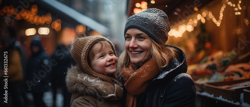 mother and her daughter at a christmas market