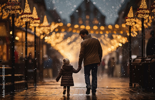 portrait of a father and his child at a german christmas market