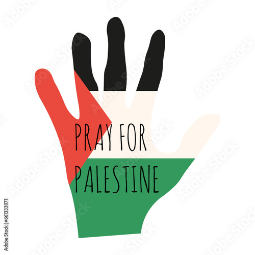 Gaza vs Israel military conflict. Palm in Palestine flag color. Pray for Palestine concept isolated transparent background. Vector illustration.