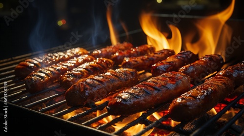 Shot of hand moving sausages around on an argentinian asado mixed grill