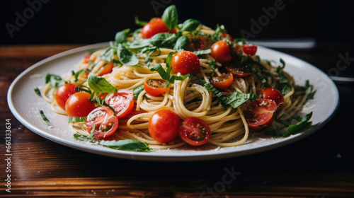A delicious-looking plate of pasta with fresh tomatoes, basil, and Parmesan cheese Ai Generative