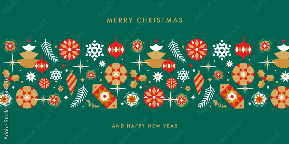 Merry Christmas and Happy New Year greeting card, poster, holiday cover