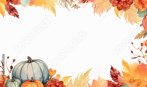 Watercolor background, frame, template for design, pumpkins, thanksgiving, autumn
