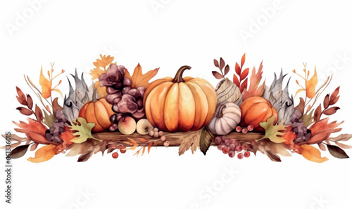 Watercolor composition for design, clip art, pumpkins, thanksgiving, autumn