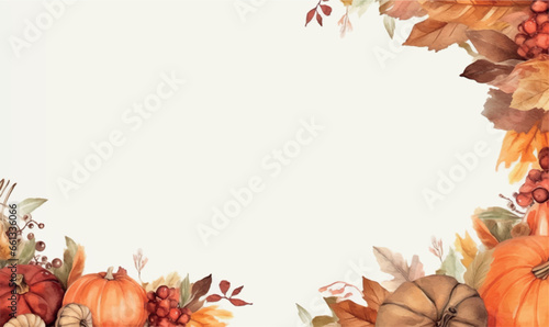 Watercolor background, frame, template for design, pumpkins, thanksgiving, autumn