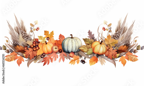 Watercolor composition for design, clip art, pumpkins, thanksgiving, autumn