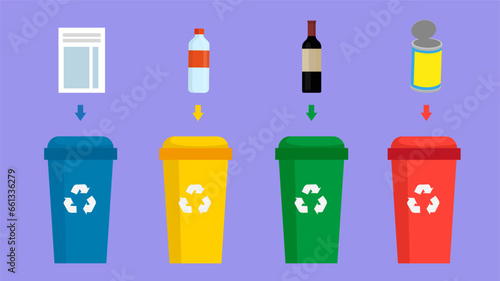 Recycling bin icon set. Flat illustration of recycling bin vector icons for web design