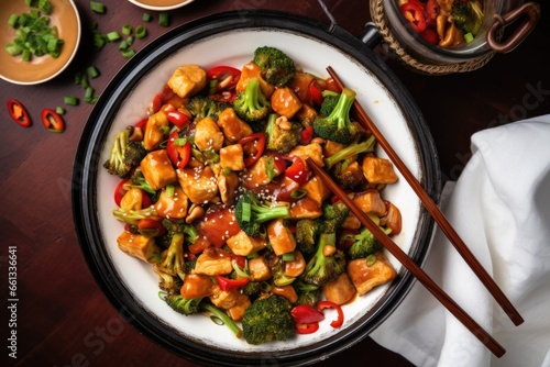 Wallpaper Mural overhead shot of tofu stir-fry with a spoon full of sauce Torontodigital.ca