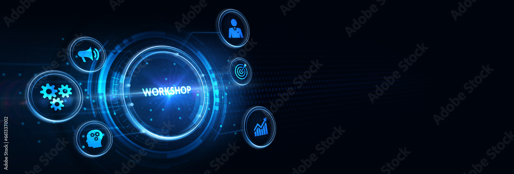 Business, Technology, Internet and network concept. Webinar e-learning. Training concept. 3d illustration Business, Technology, Internet and network concept. Webinar e-learning. Training concept. 3d illustration