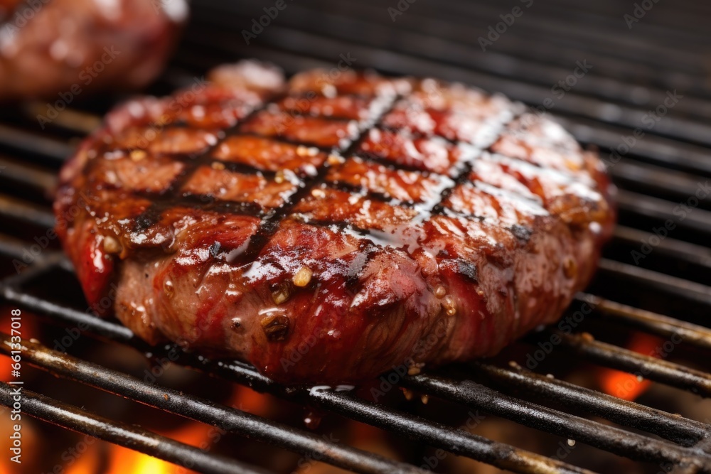 steak basted with bbq sauce on hot grill grates steak basted with bbq sauce on hot grill grates